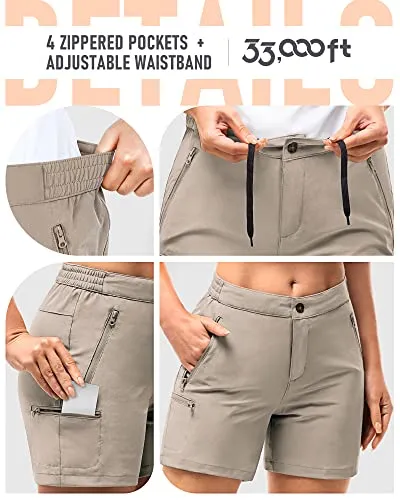33,000ft Womens Golf Shorts Quick Dry Shorts for Women 5 Inch Inseam Ladies Shorts Stretch Packable Hiking Casual Shorts with 4 Pockets Fossil