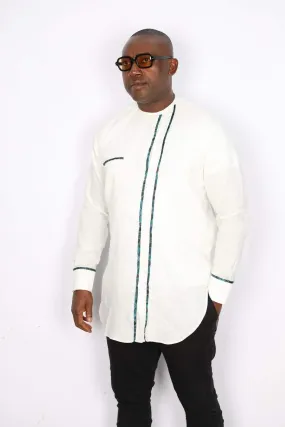 African Linen Shirt White Plain