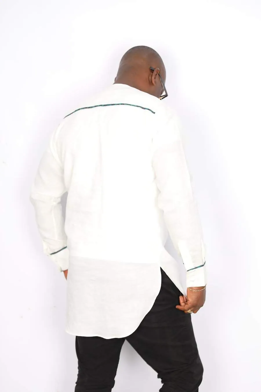 African Linen Shirt White Plain