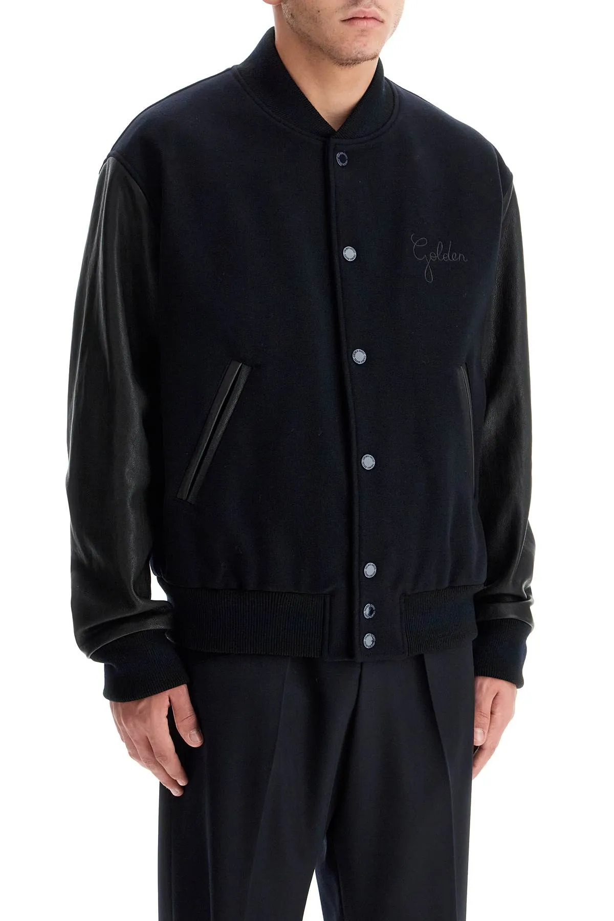 aleandro bomber jacket with leather sleeves GMP00834 P000617 DARK BLUE/BLACK