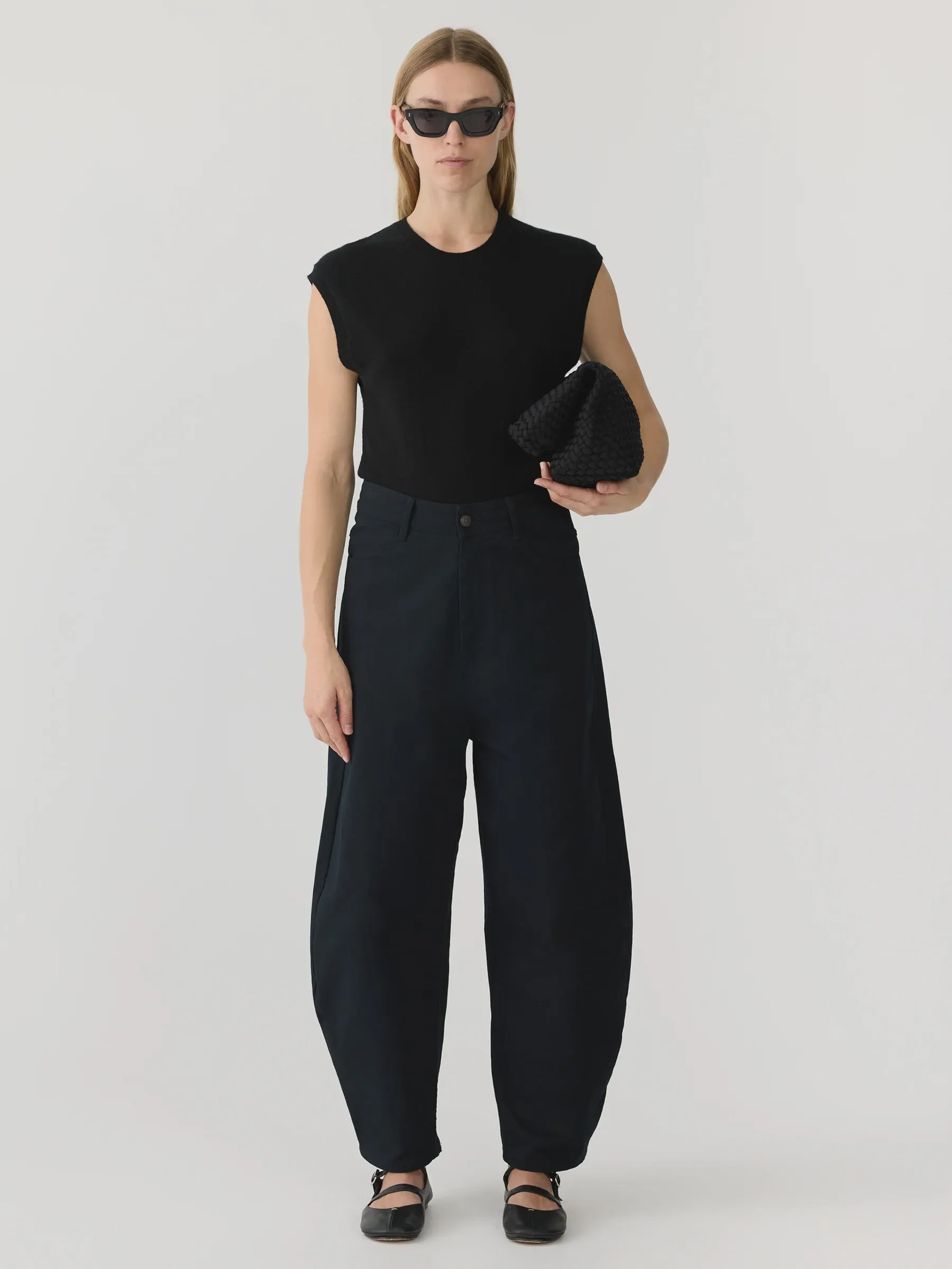 Bassike Cotton Twill Barrel Leg Pant in Black