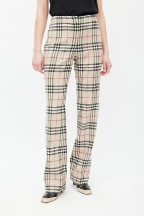 Beige & Multicolour Wool Nova Check Trouser