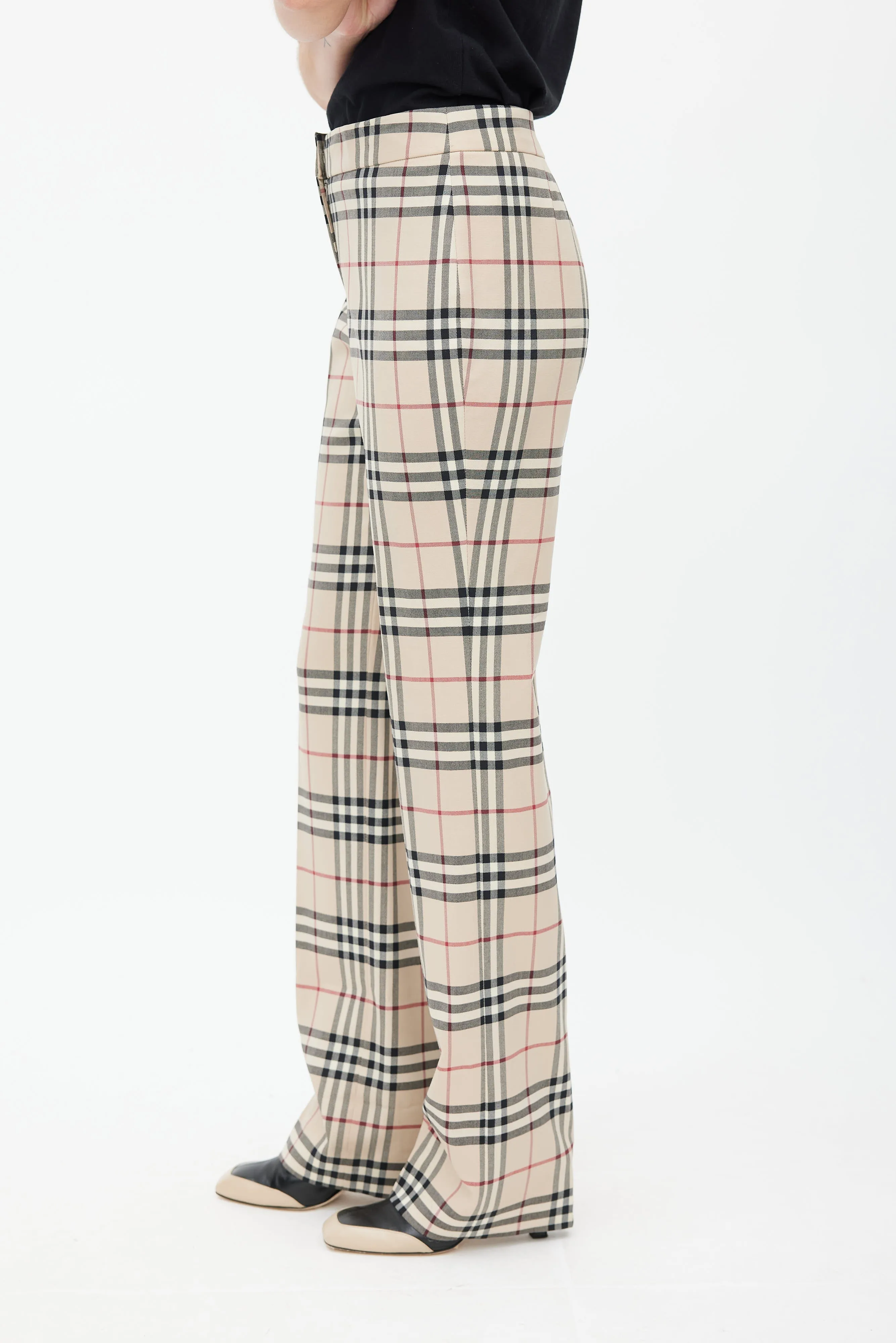Beige & Multicolour Wool Nova Check Trouser
