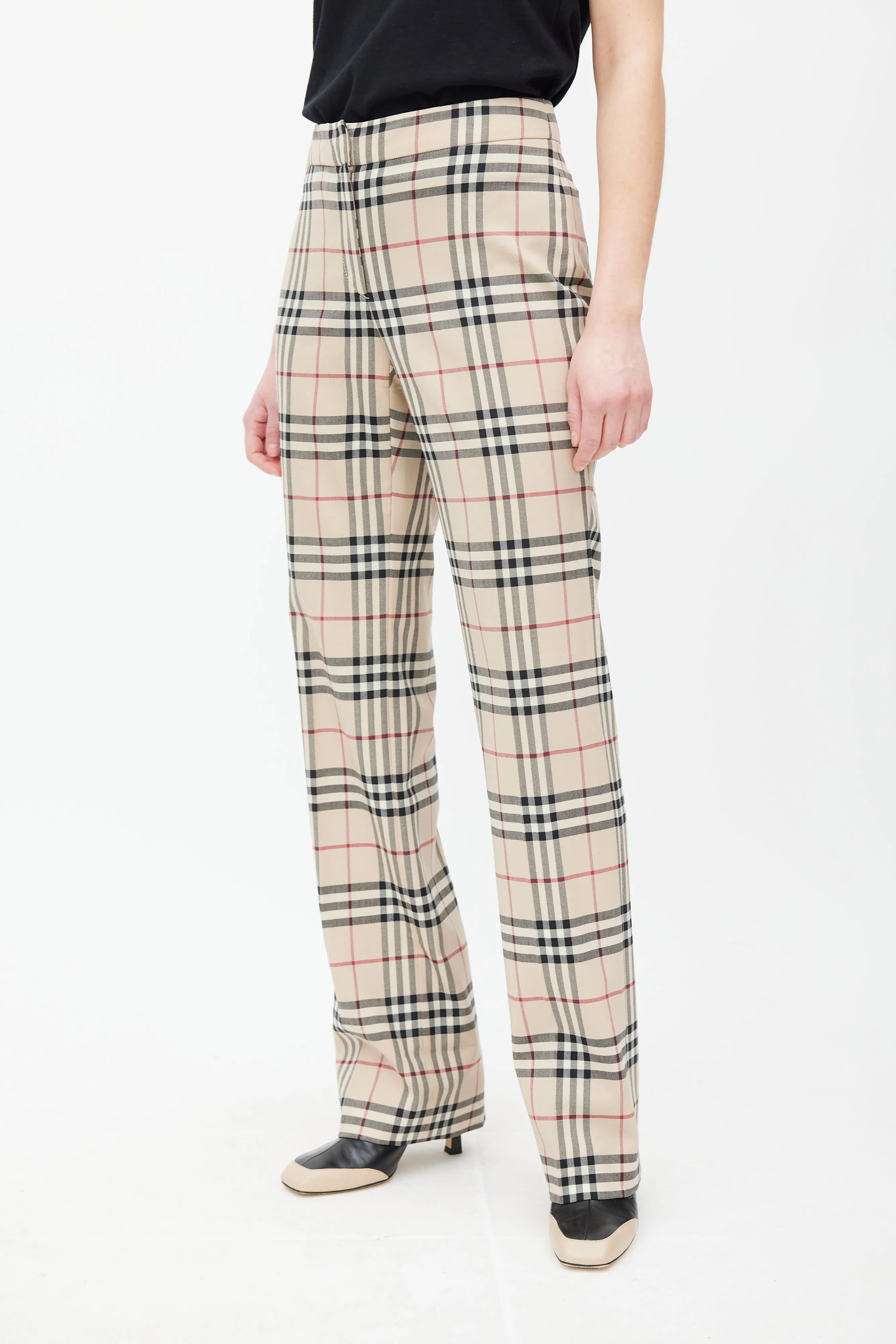 Beige & Multicolour Wool Nova Check Trouser