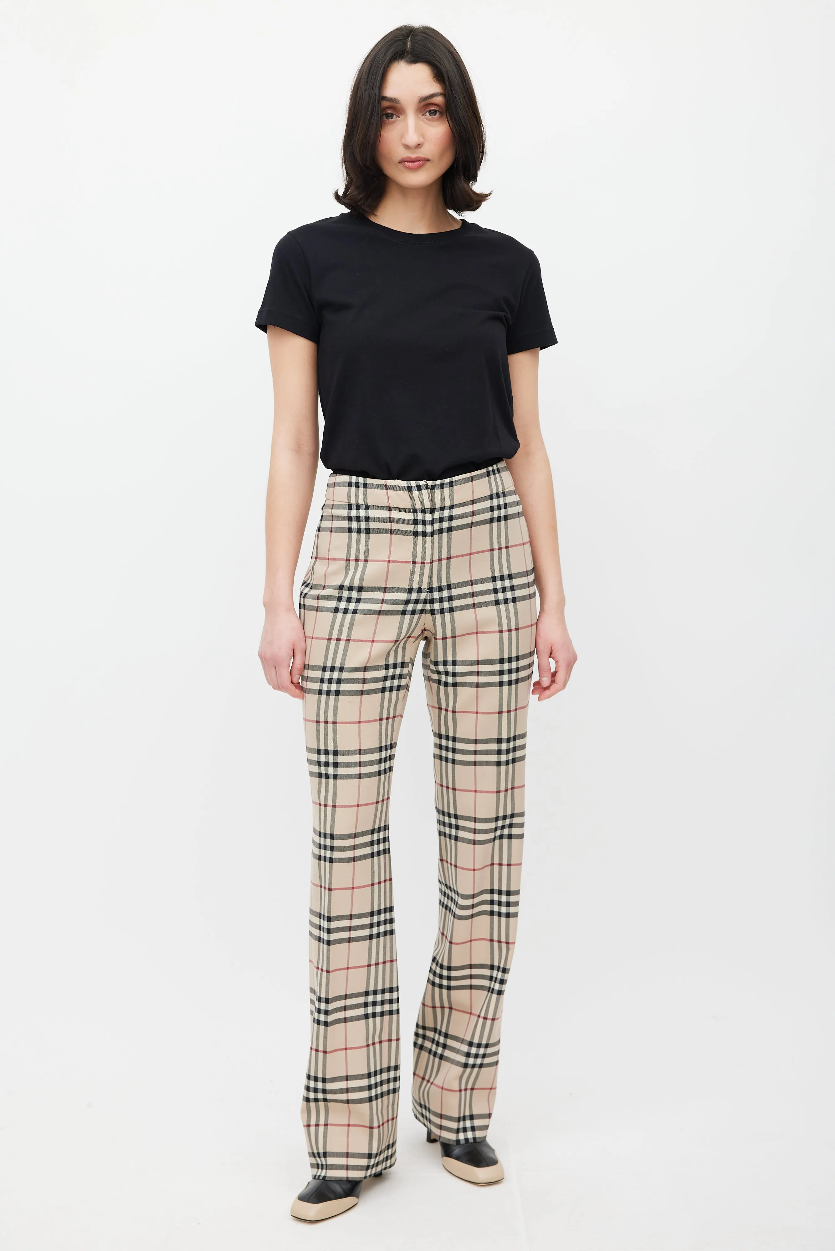 Beige & Multicolour Wool Nova Check Trouser