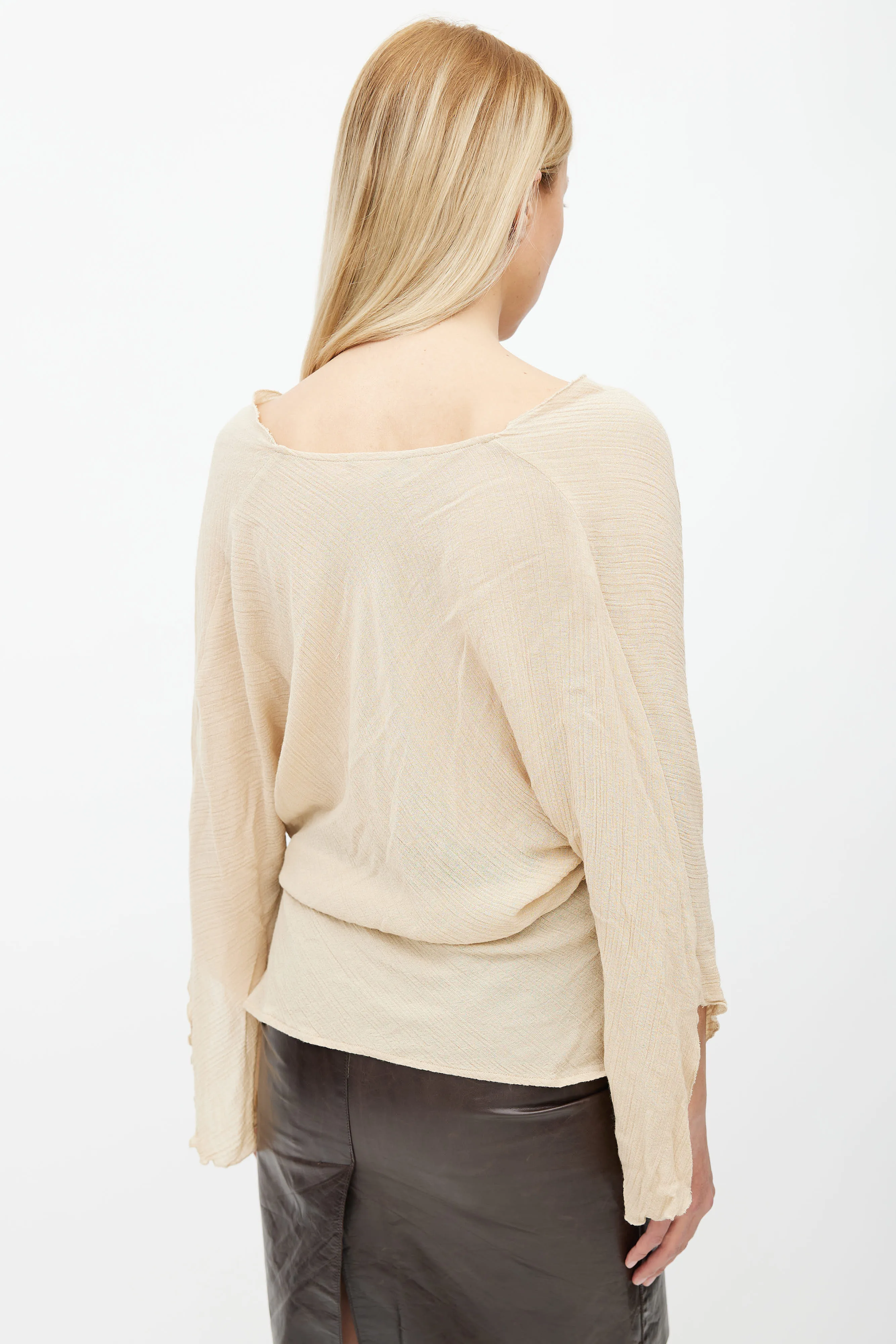 Beige Semi Sheer Cowl Neck Top