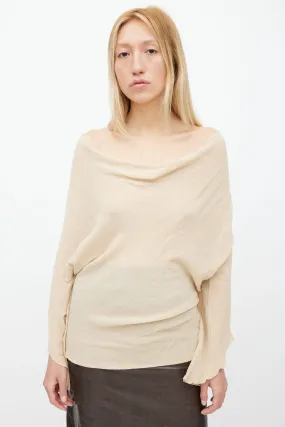 Beige Semi Sheer Cowl Neck Top
