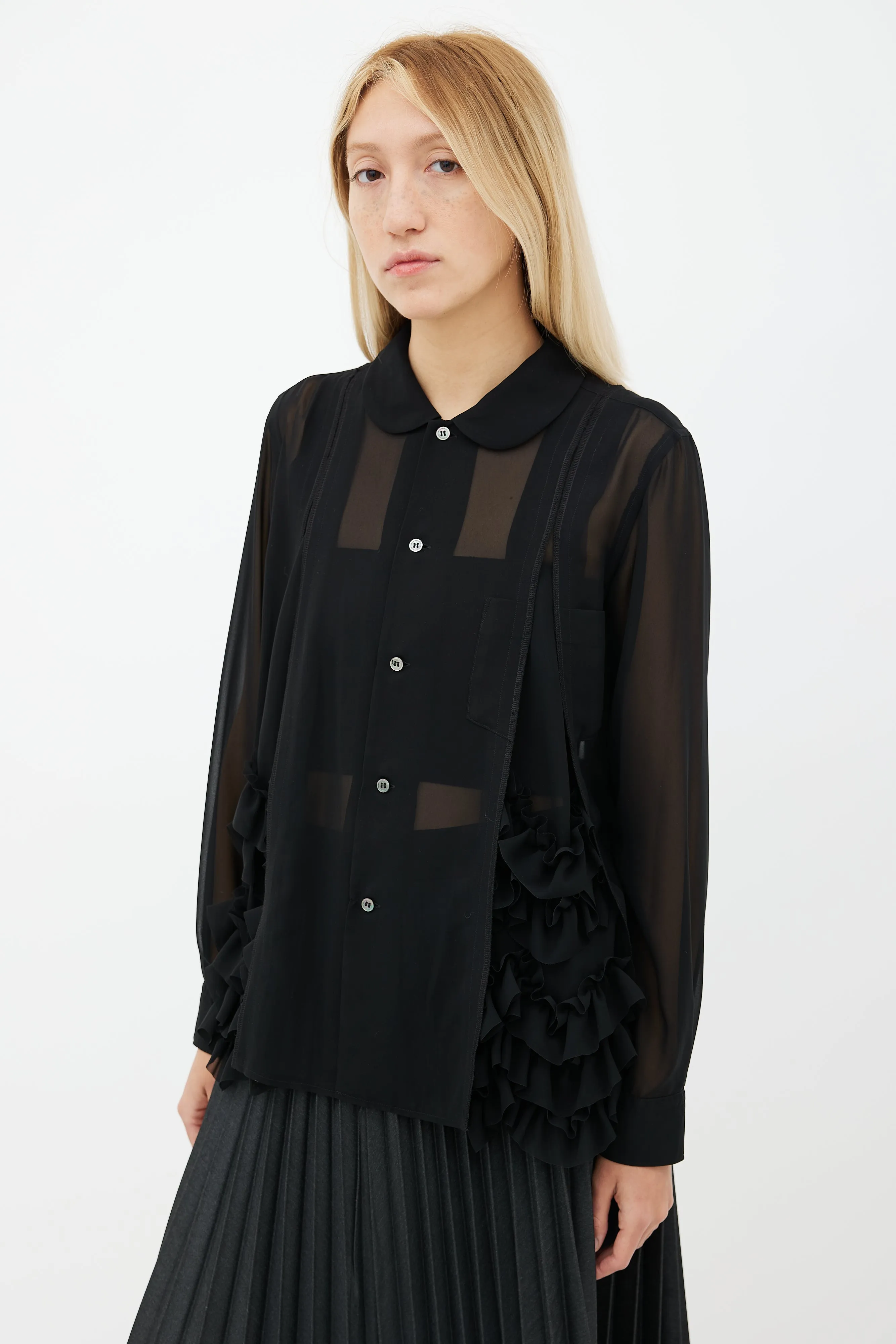Black Sheer Ruffle Blouse