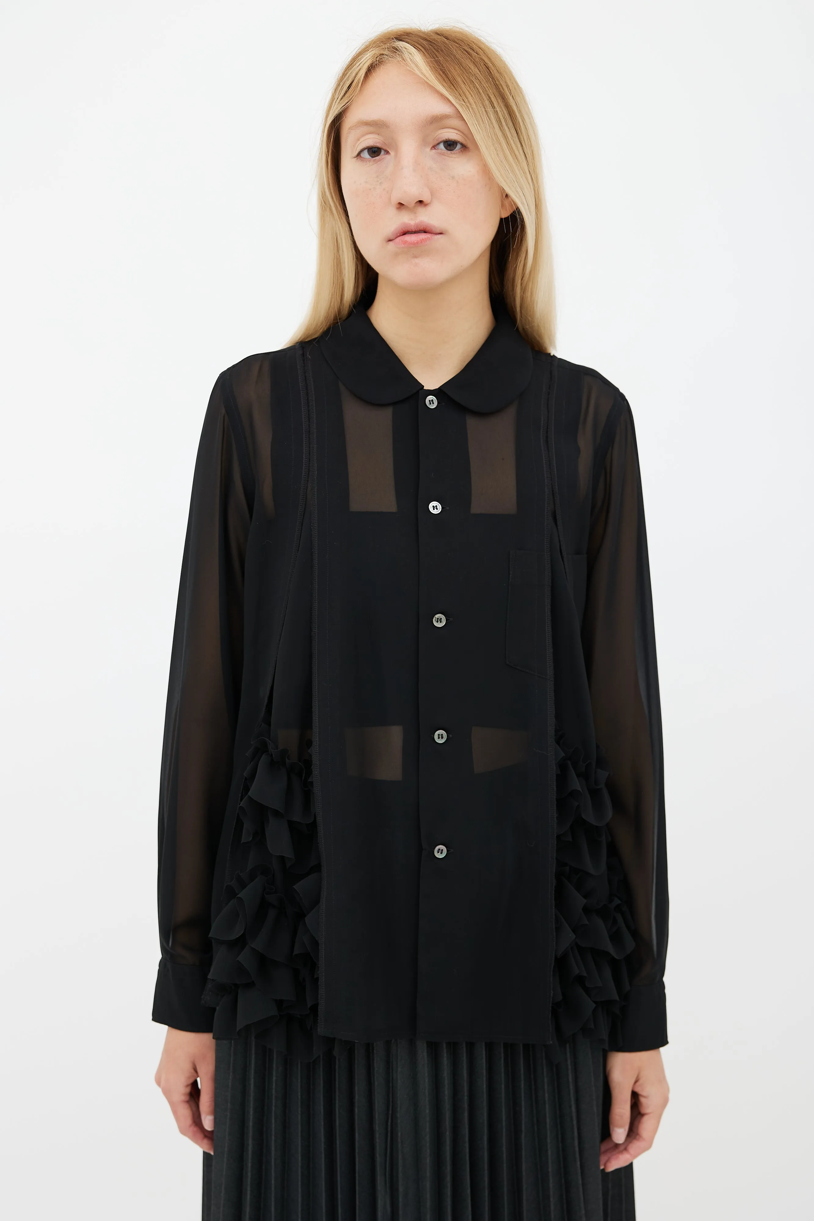 Black Sheer Ruffle Blouse