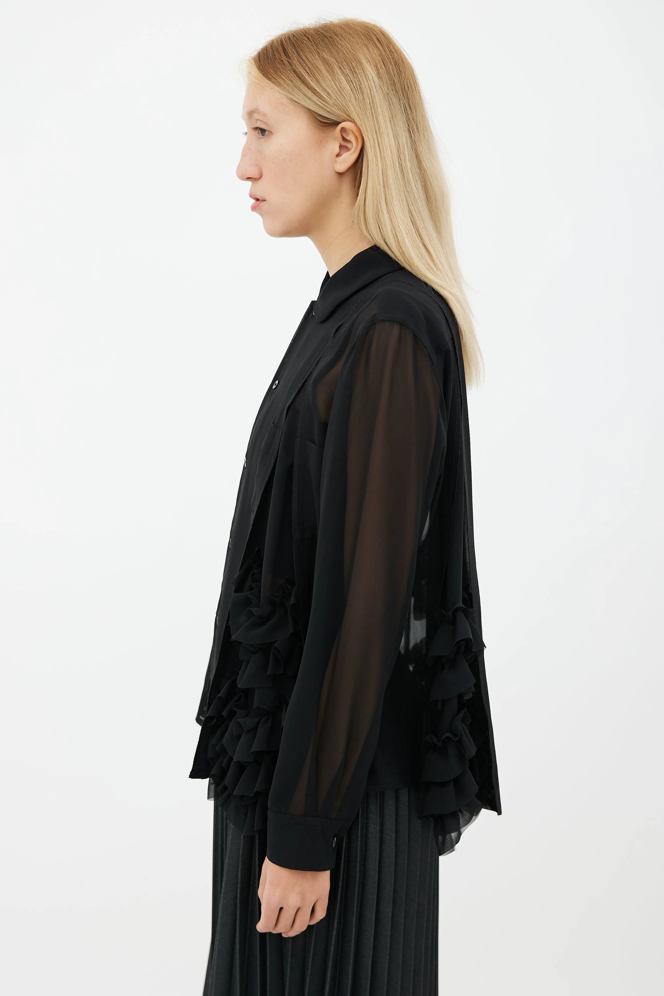 Black Sheer Ruffle Blouse