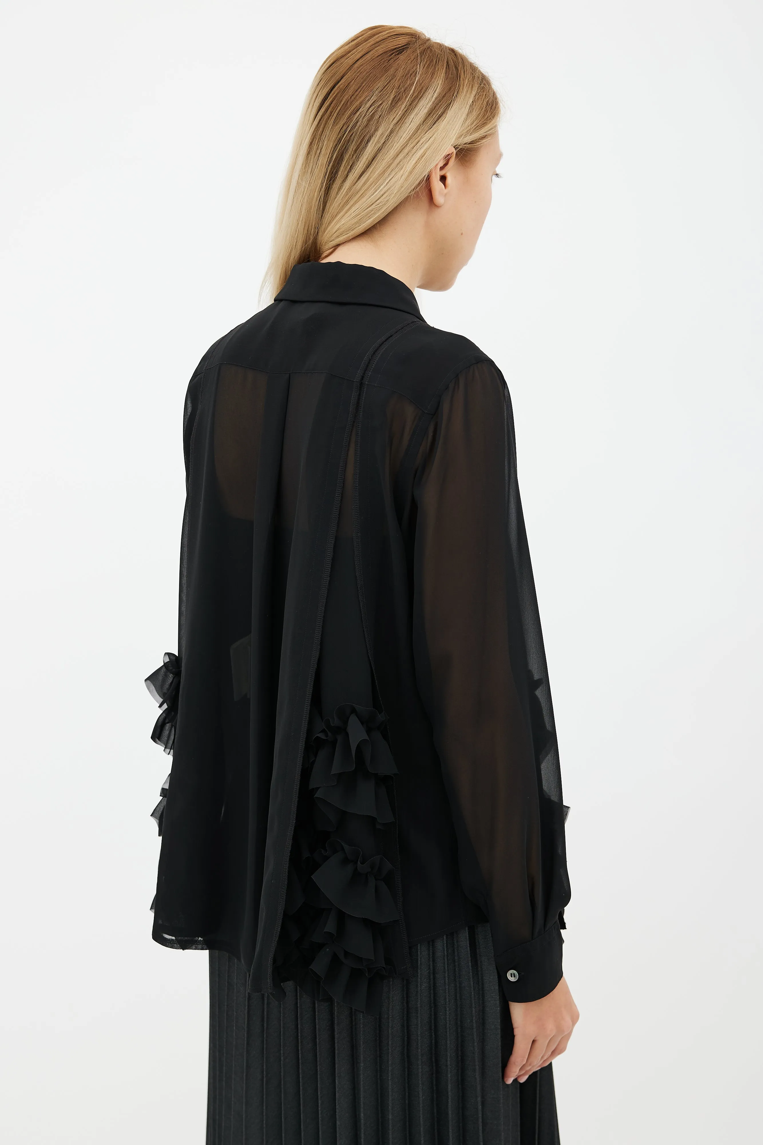 Black Sheer Ruffle Blouse