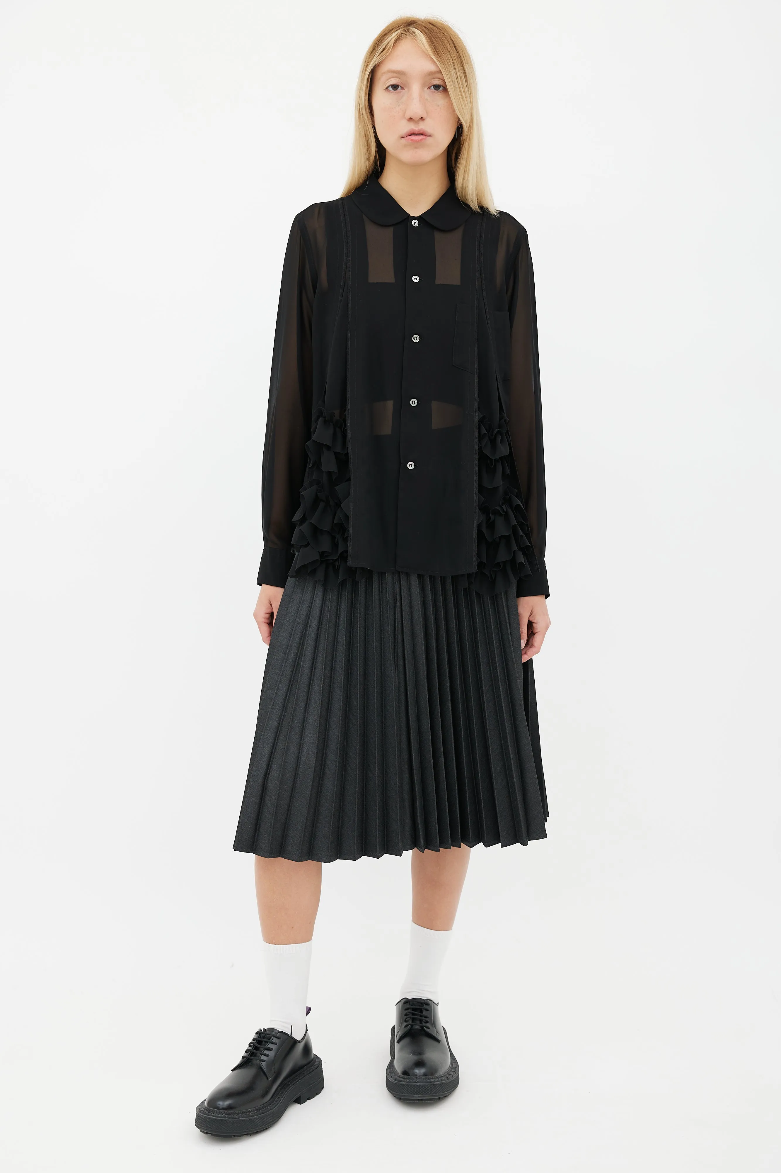 Black Sheer Ruffle Blouse