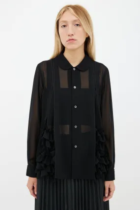 Black Sheer Ruffle Blouse