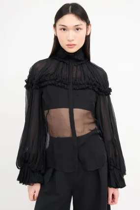 Black Silk Ruffle Sheer Blouse