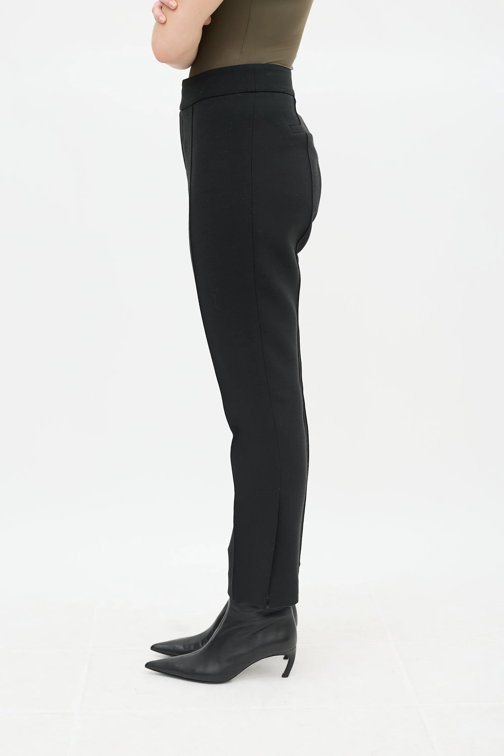 Black Tapered Pintucked Stovepipe Pant