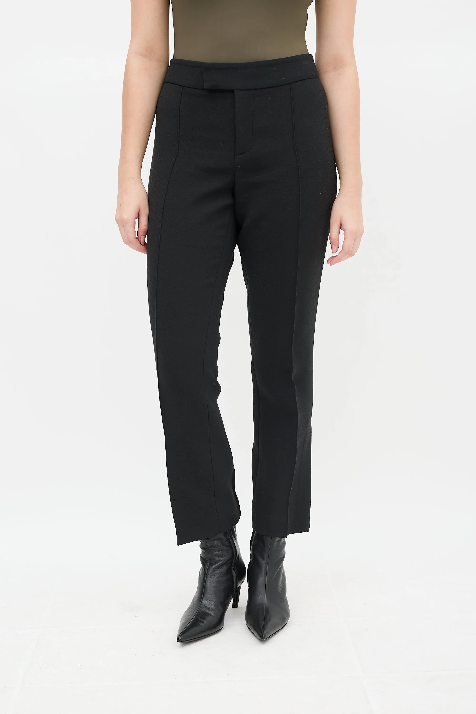 Black Tapered Pintucked Stovepipe Pant