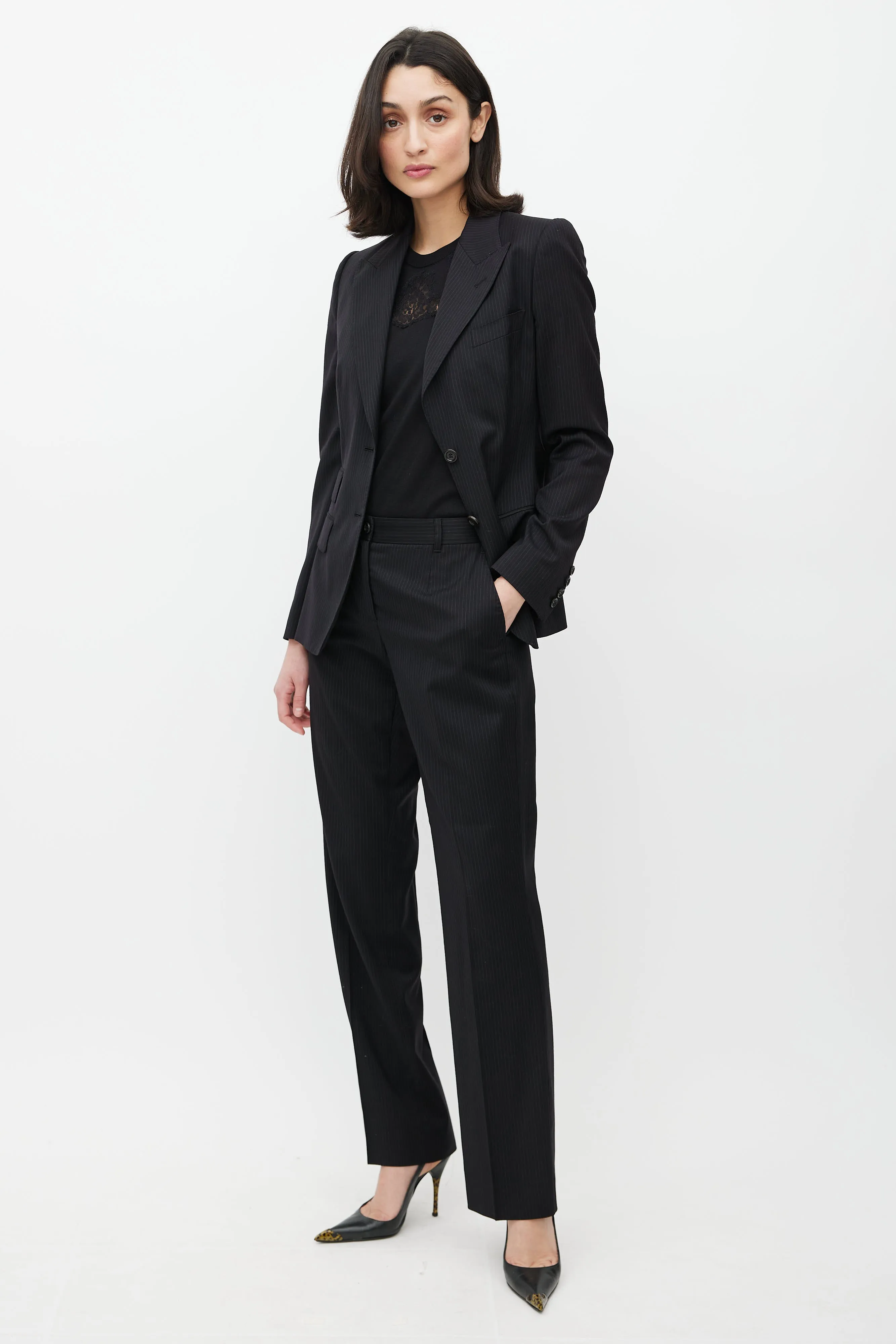 Black Wool Pinstripe Two Piece Suit