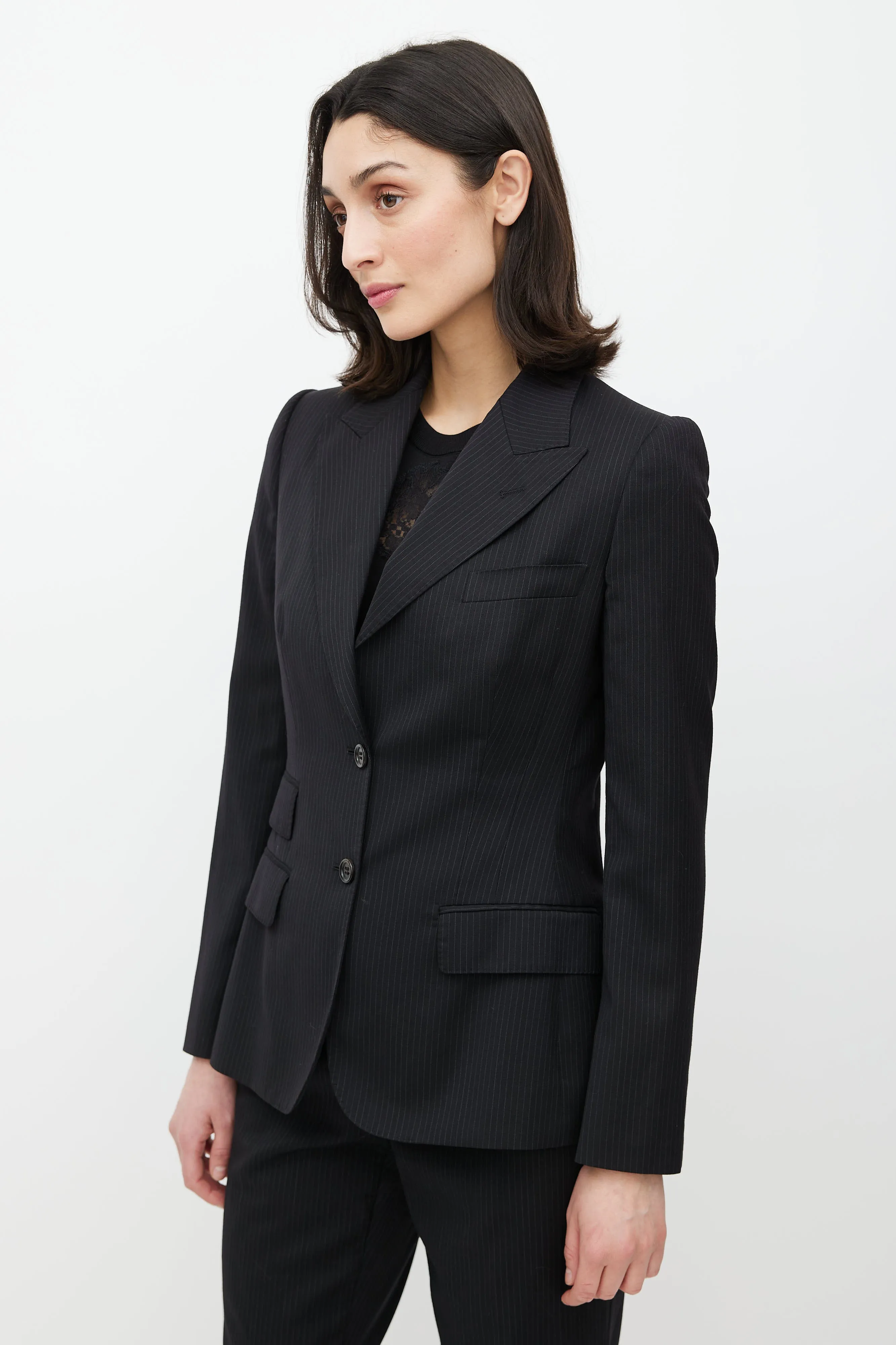 Black Wool Pinstripe Two Piece Suit