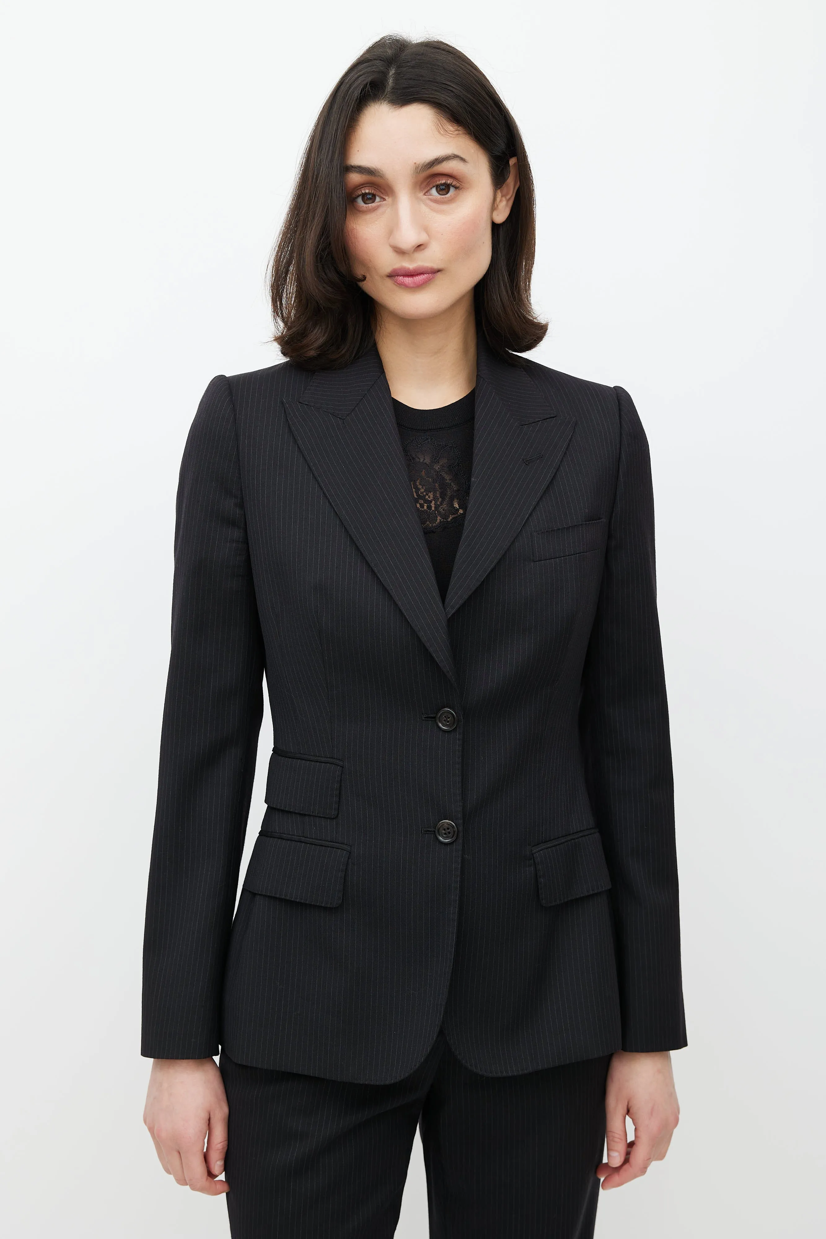 Black Wool Pinstripe Two Piece Suit
