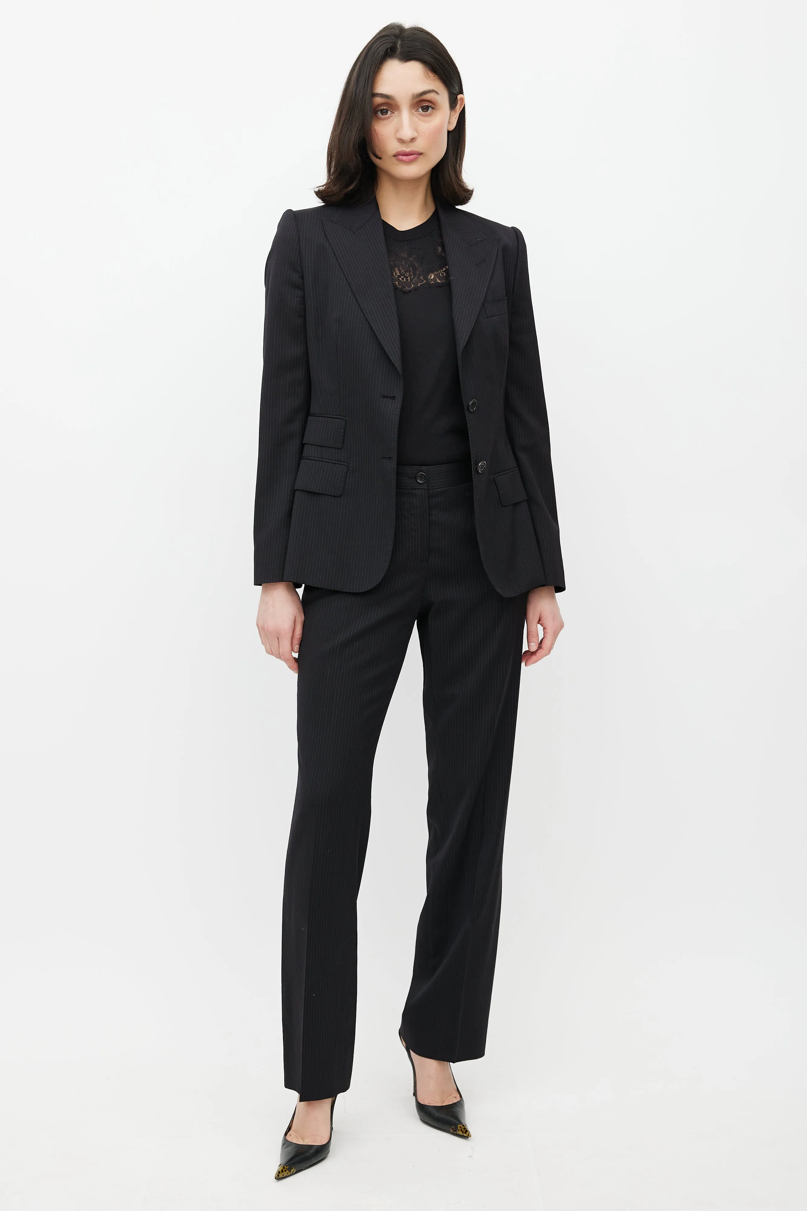Black Wool Pinstripe Two Piece Suit
