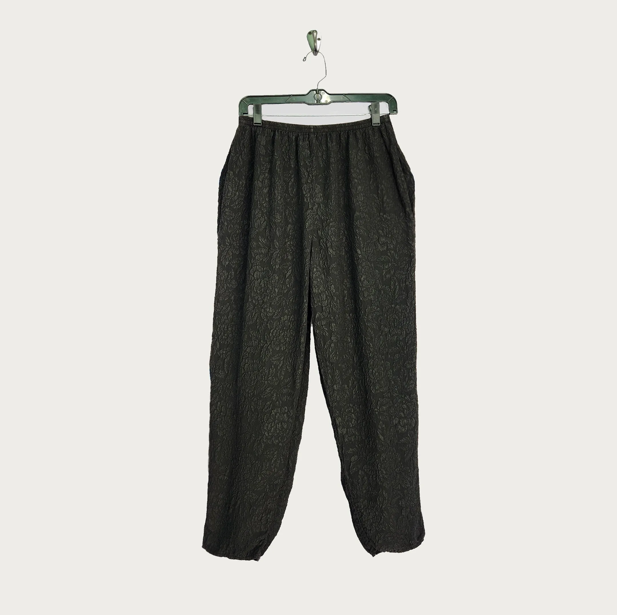 Chinese Pants in Black Textured Silk