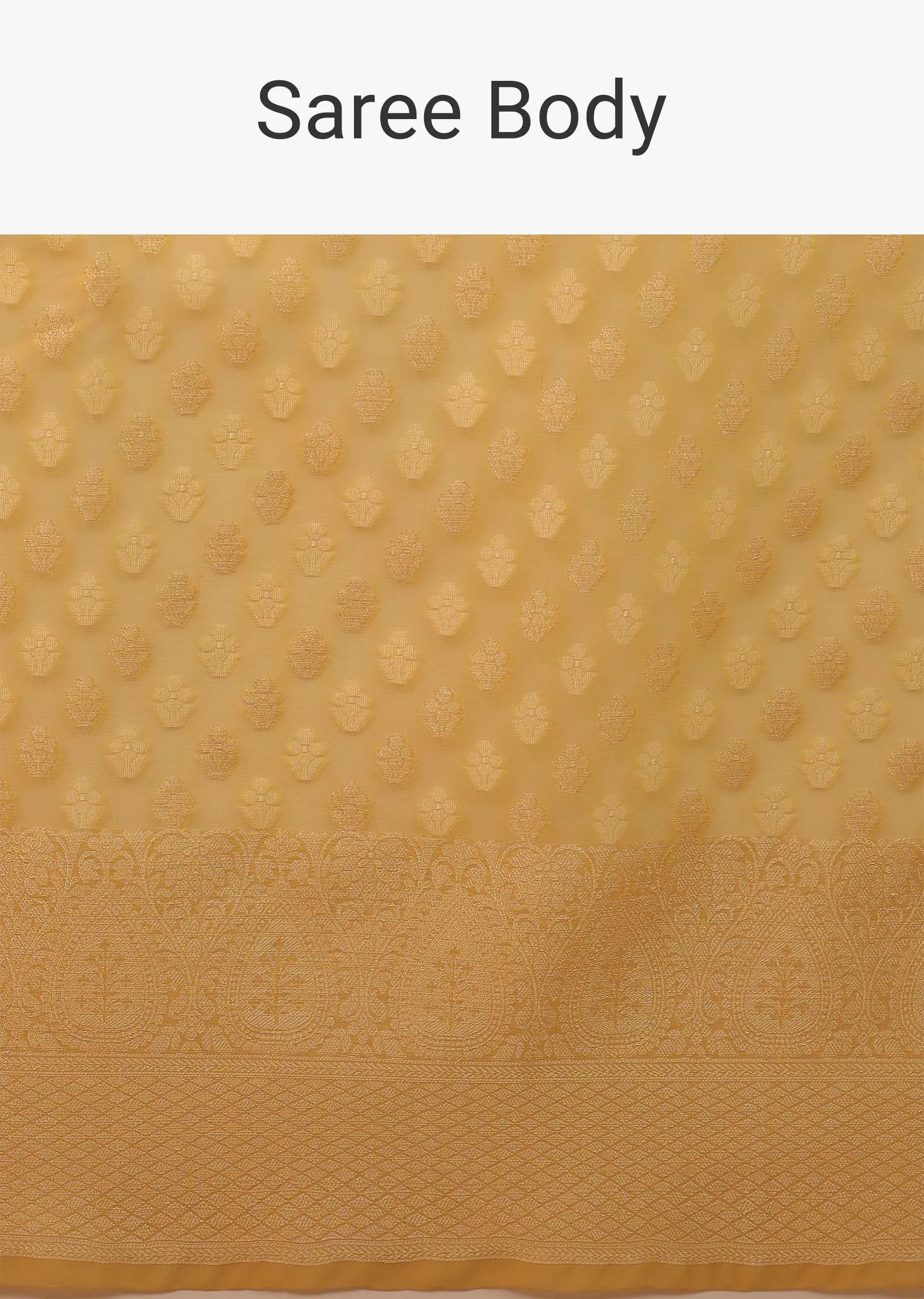 Chrome Amber Yellow Saree In Cotton And Banarasi Chanderi Butti Woven Pattern
