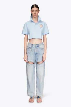 Crystal Heart Cutout Cropped Polo