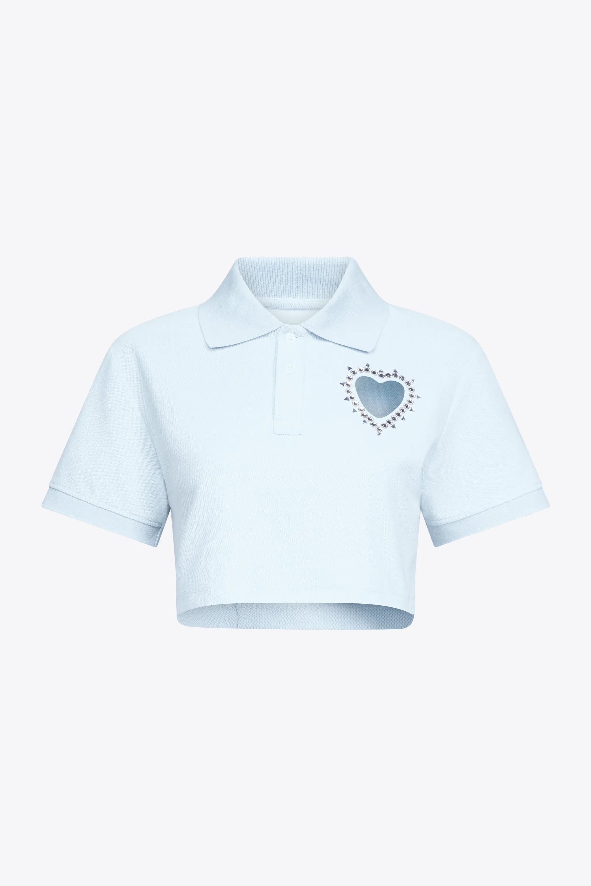 Crystal Heart Cutout Cropped Polo
