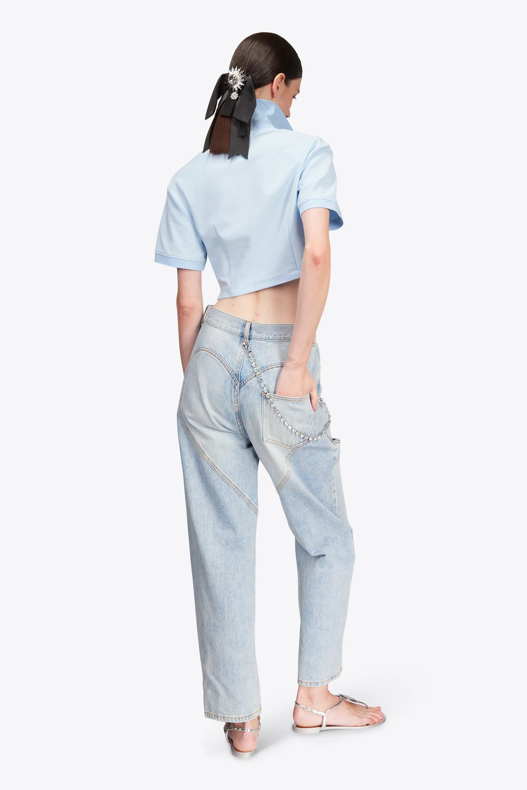 Crystal Heart Cutout Cropped Polo
