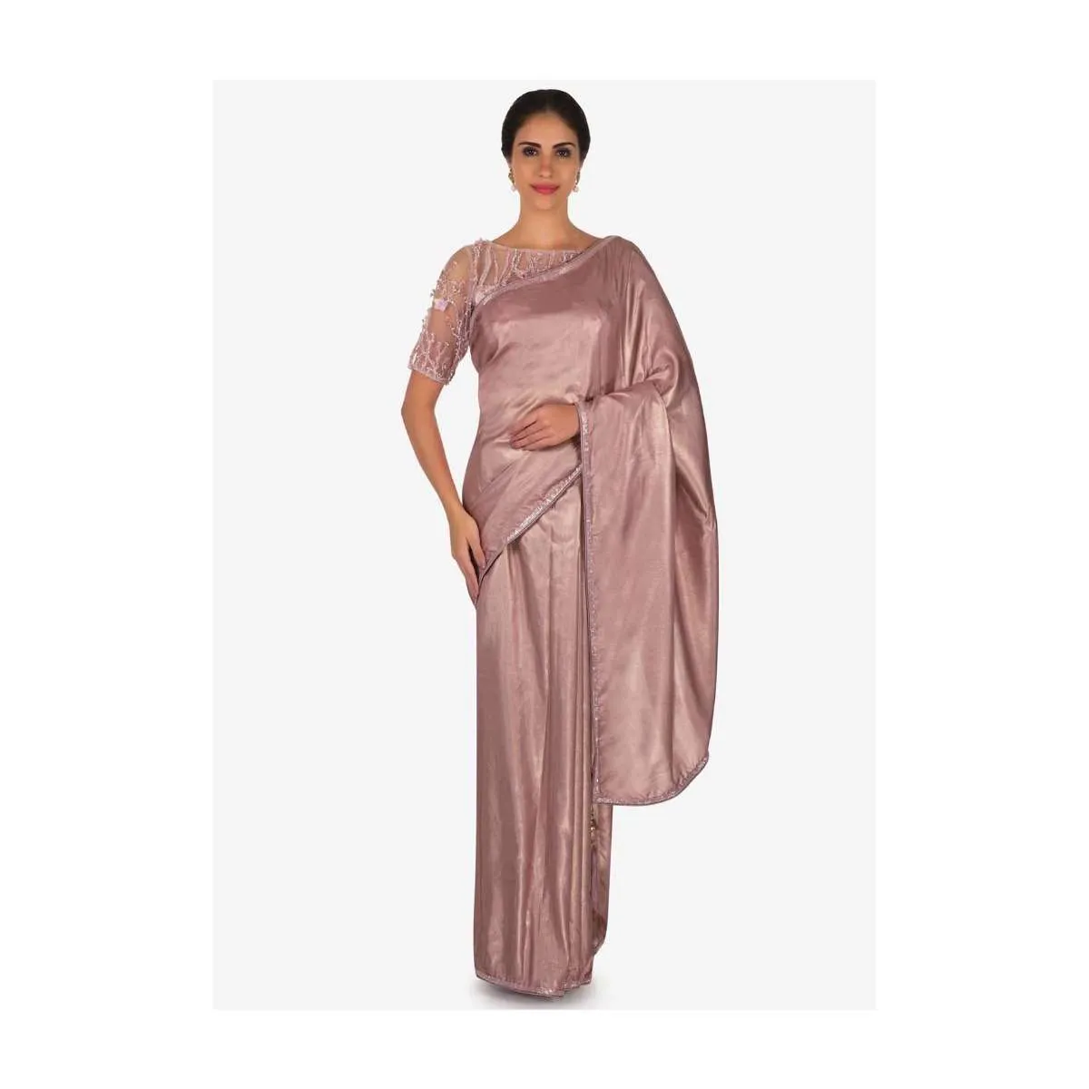 Light violet saree with ready stitched blouse beautified with cut dana embroidery work only on Kalki
