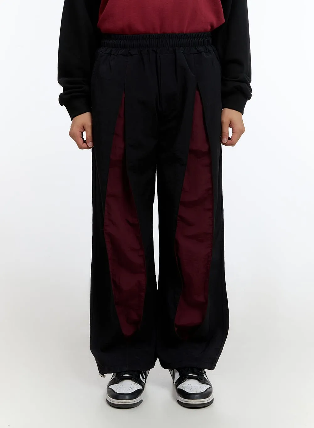 Men's Banded Mixed Color Nylon Wide Pants IS413