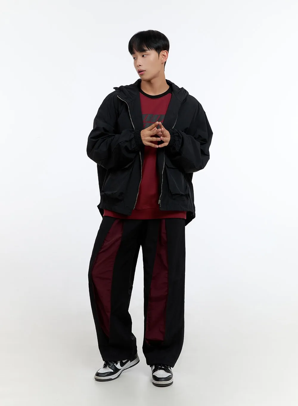 Men's Banded Mixed Color Nylon Wide Pants IS413