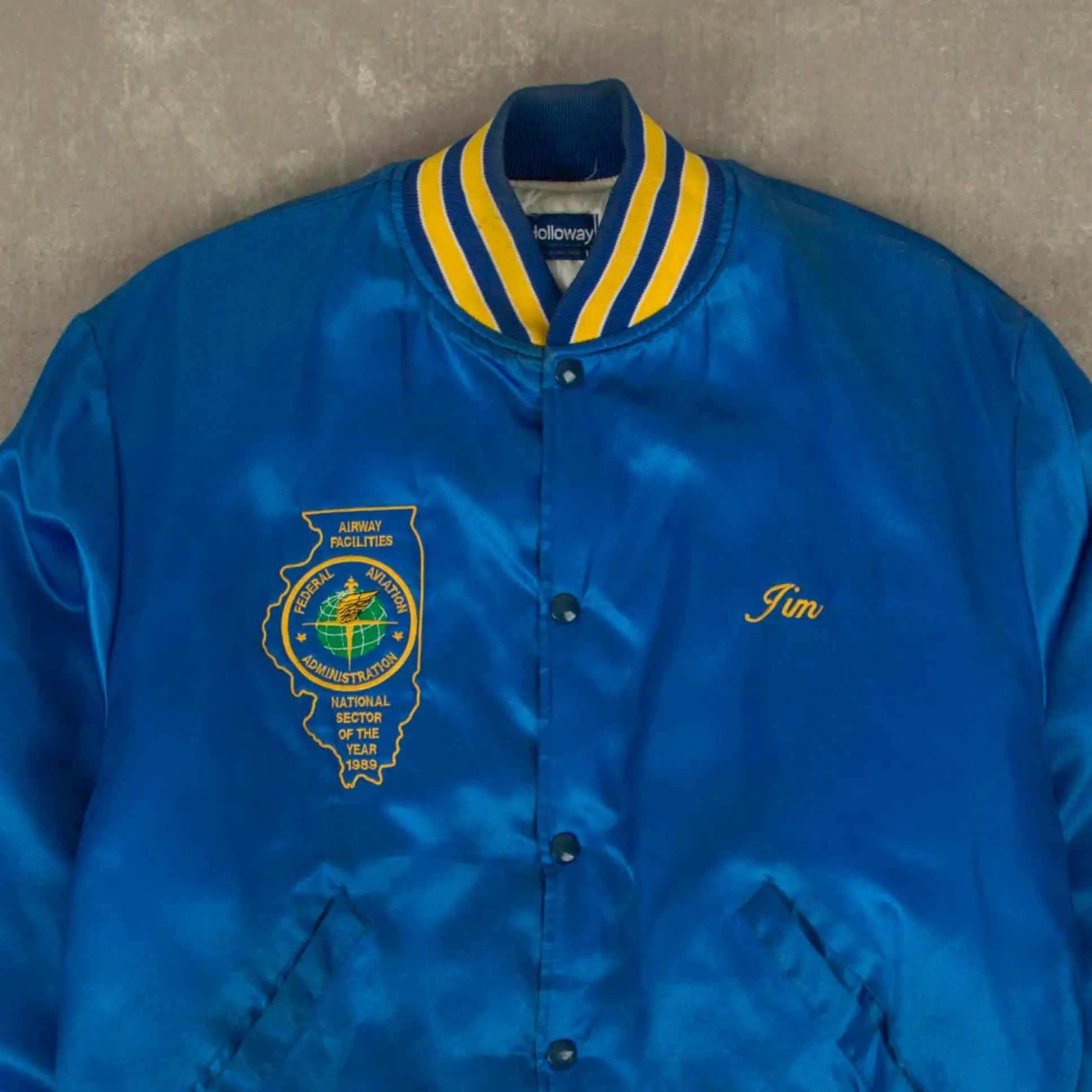 MEN'S VINTAGE 1989 AIRWAY FACILITIES SATIN BOMBER JACKET - LARGE