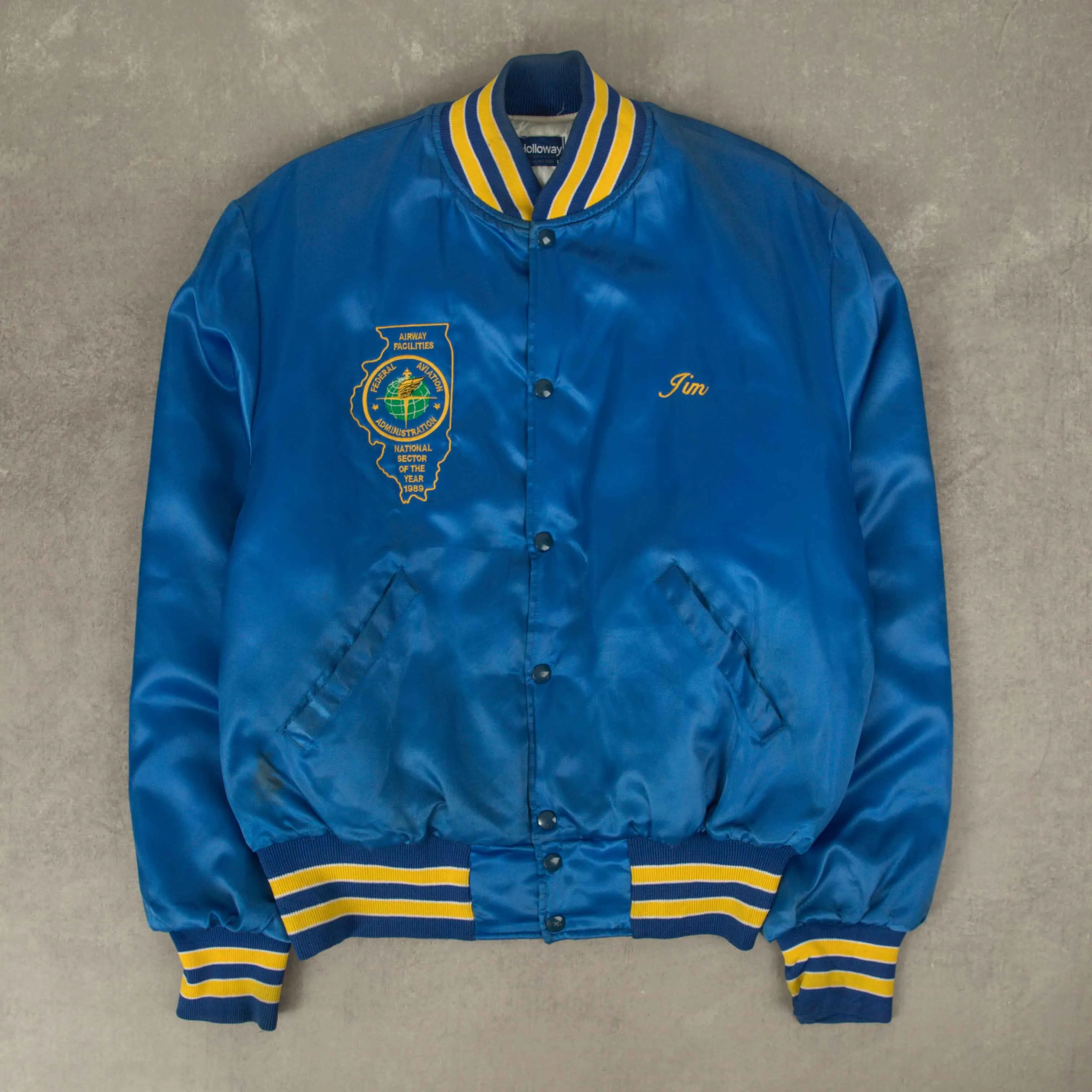 MEN'S VINTAGE 1989 AIRWAY FACILITIES SATIN BOMBER JACKET - LARGE