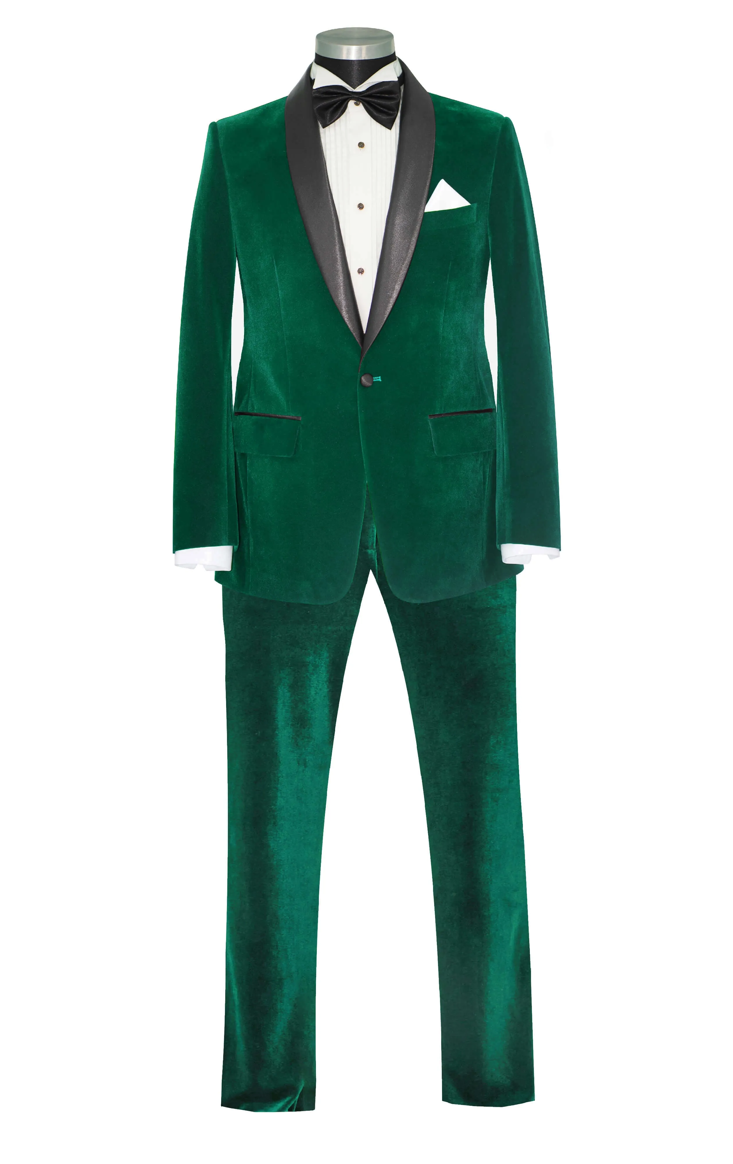 SLIM-FIT GREEN VELVET TUXEDO SUIT FOR MEN