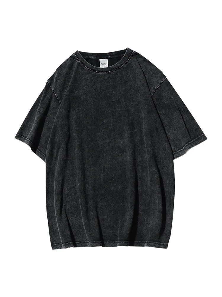Solid Color Retro Crewneck Loose Fitting T-Shirt