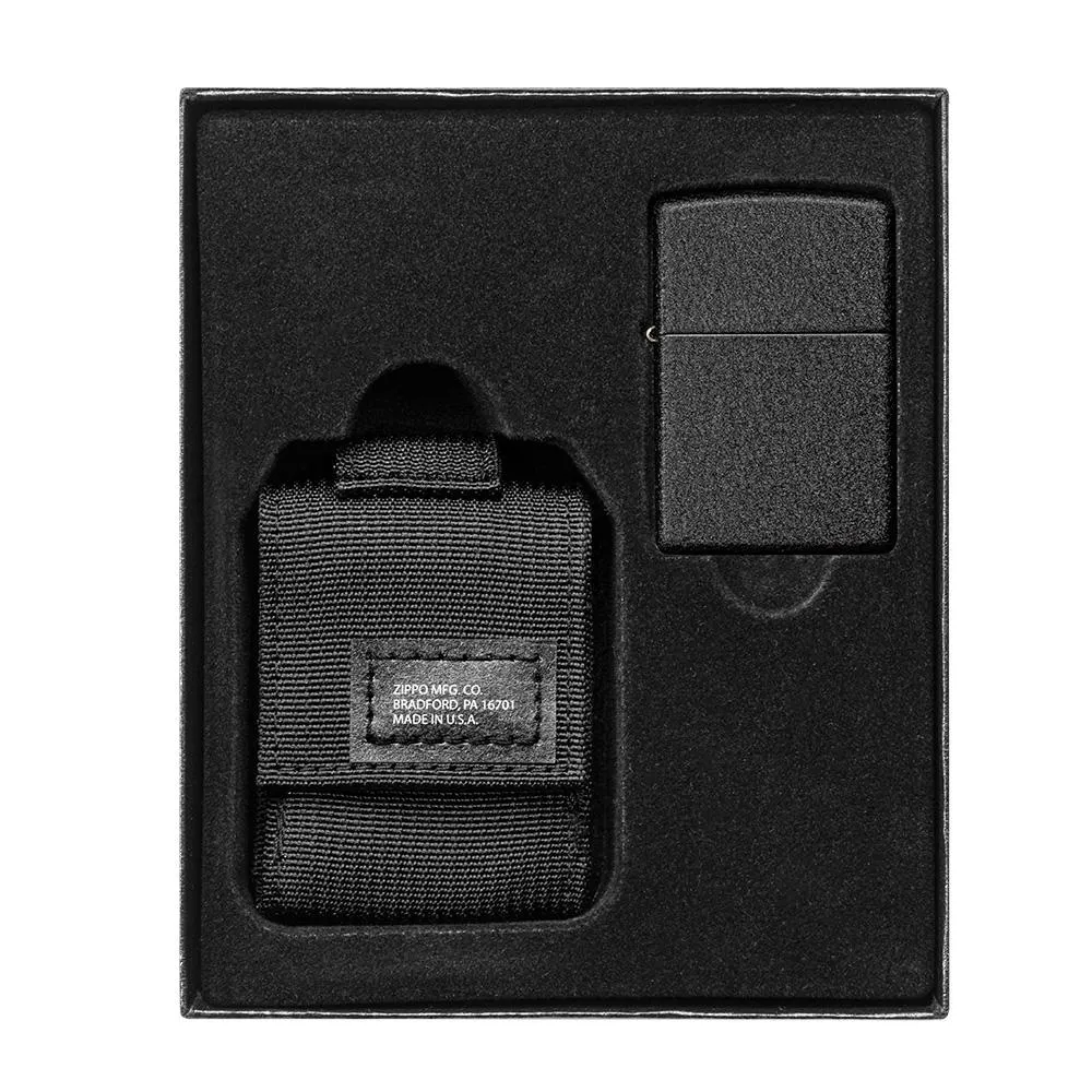 Tactical Pouch and Black Crackle Windproof Lighter Gift Set