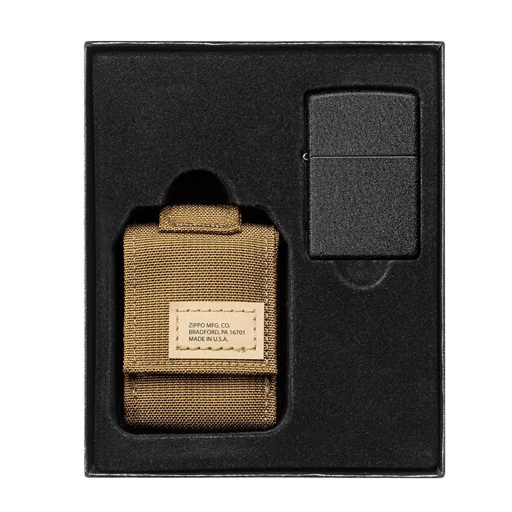 Tactical Pouch and Black Crackle Windproof Lighter Gift Set