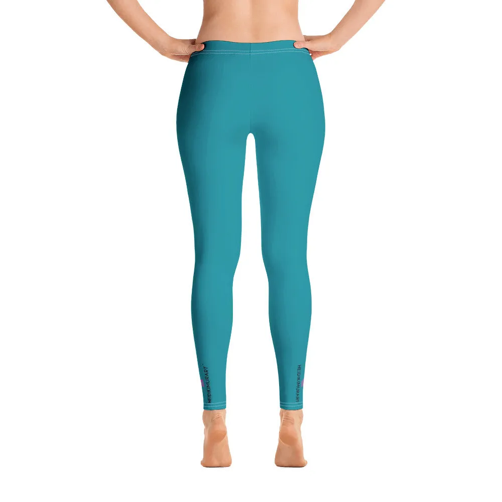 Teal Blue Women's Casual Leggings, Solid Color Premium Quality Long Tights-Made in USA/EU